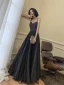 Sexy Noire Robe De Soirée 2022 Princesse Encolure Carrée Sans Manches Dos Nu Soirée Longue Robe De Cérémonie