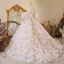 Chic / Beautiful White Floral Prom Flower Girl Dresses 2022 Ball Gown Scoop Neck Pearl Rhinestone Puffy Short Sleeve Backless Court Train Flower Girl Dresses