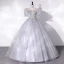 Chic / Beautiful Silver Grey Prom Dresses 2022 Ball Gown Scoop Neck Beading Lace Flower Appliques Short Sleeve Floor-Length / Long Formal Dresses