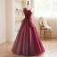 Charming Burgundy Strapless Bow Prom Dresses 2023 A-Line / Princess Sleeveless Backless Floor-Length / Long Prom Formal Dresses