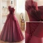 Charming Burgundy Strapless Bow Prom Dresses 2023 A-Line / Princess Sleeveless Backless Floor-Length / Long Prom Formal Dresses