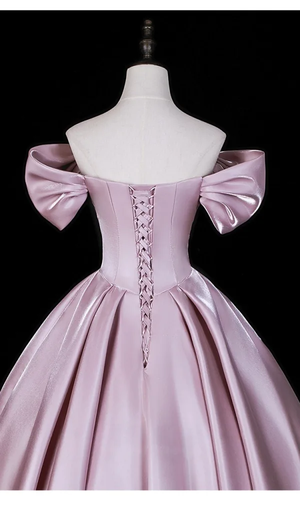 Elegante Rosa Satin Ballkleider 2026 Ballkleid Off Shoulder Kurze Ärmel Rückenfreies Lange Festliche Kleider
