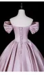 Elegante Rosa Satin Ballkleider 2026 Ballkleid Off Shoulder Kurze Ärmel Rückenfreies Lange Festliche Kleider