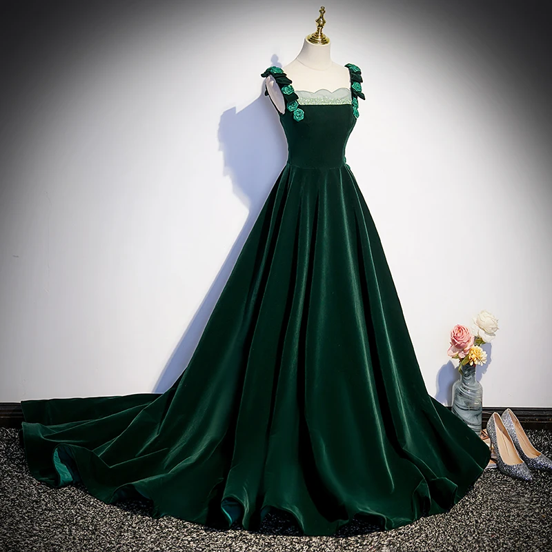 chinese dress ladies Green V-Neck Lace Long Prom Dresses, A-Line Evening Dresses US 4 / Green