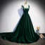 Modest / Simple Dark Green Appliques Suede Prom Dresses 2023 A-Line / Princess Square Neckline Sleeveless Backless Floor-Length / Long Prom Formal Dresses