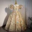 Sparkly Champagne Birthday Sequins Flower Girl Dresses 2022 Ball Gown High Neck Puffy Short Sleeve Pearl Floor-Length / Long Flower Girl Dresses
