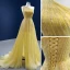 Chic / Beautiful Yellow Summer Sequins Prom Dresses 2022 A-Line / Princess One-Shoulder Sleeveless Backless Split Front Sweep Train Formal Dresses