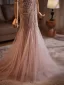 Haut de Gamme Charmant Champagne Perlage Paillettes Robe De Soirée 2025 Trompette / Sirène De l'épaule Manches Courtes Dos Nu Train De Balayage Soirée Robe De Ceremonie