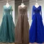 High-end Royal Blue Handmade  Beading Prom Dresses 2024 A-Line / Princess V-Neck Long Sleeve Floor-Length / Long Prom Formal Dresses