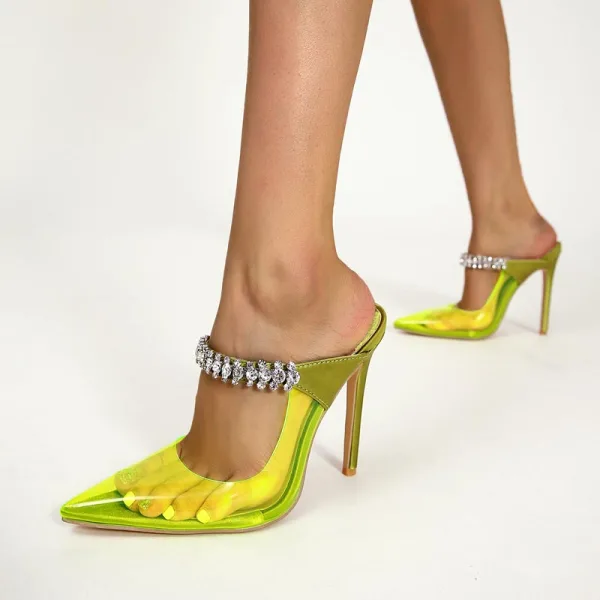 Transparent Silver Cocktail Party Womens Sandals 2022 Rhinestone 11 cm Stiletto Heels Pointed Toe Womens Sandals High Heels