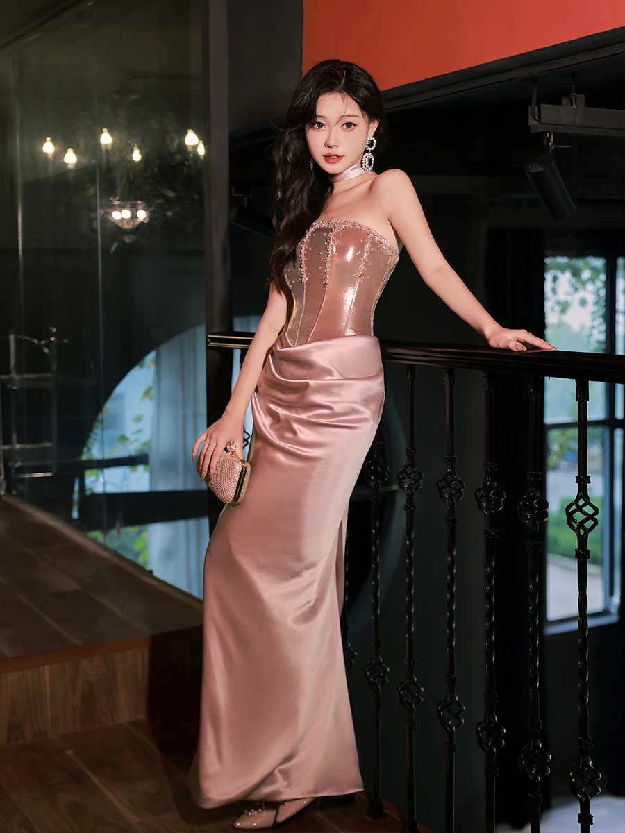 slim fit dress slacks Gold Sequined One Shoulder Trumpet Gown main image 0