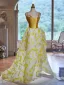Fashion Yellow A-Line / Princess Prom Dresses 2024 Spaghetti Straps Sleeveless Backless Sweep Train Prom Formal Dresses