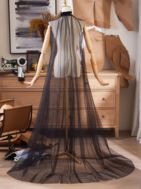 Unusual Black Prom Tulle shawl 2025 High Neck Sleeveless