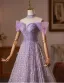 Zauberhaft Lavendel Perlenstickerei Strass Pailletten Quaste Ballkleider 2026 Ballkleid Off Shoulder Kurze Ärmel Rückenfreies Lange Festliche Kleider