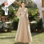 Modest / Simple Champagne Lace Flower Bridesmaid Dresses 2023 A-Line / Princess Scoop Neck Short Sleeve Backless Floor-Length / Long Bridesmaid Dresses