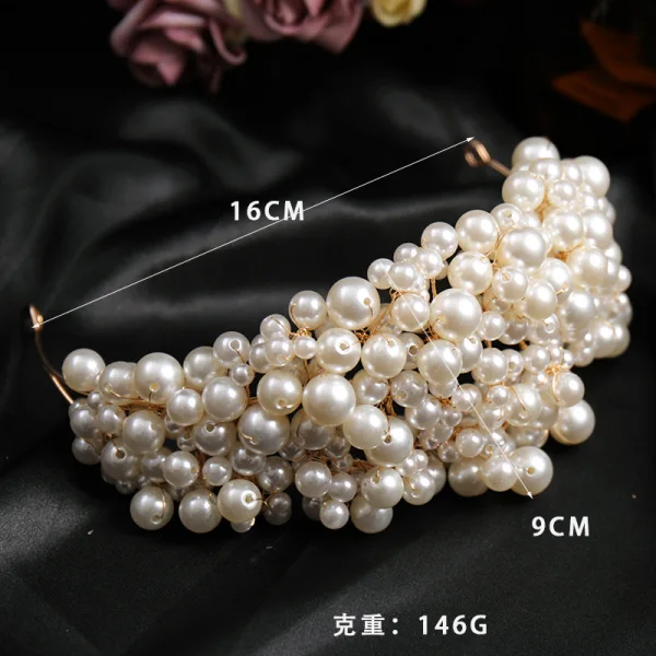 Vintage / Retro Beige Braid Pearl Bridal Hair Accessories 2023 Alloy Wedding Tiara
