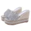 Fashion Bling Bling Silver Rhinestone Sequins Street Wear Summer Womens Sandals 2023 10 cm Wedges Open / Peep Toe Sandals