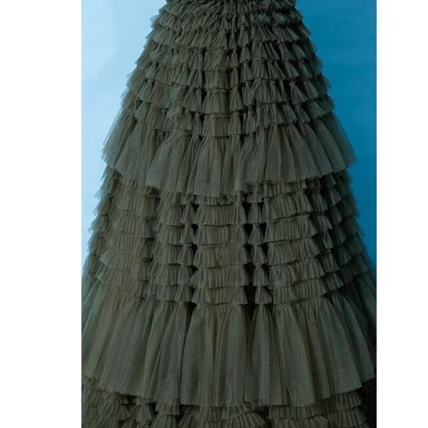 High End Dunkelgrün Fallende Rüsche Abendkleider 2023 A Linie Bandeau Ärmellos Rückenfreies Sweep / Pinsel Zug Abend Festliche Kleider
