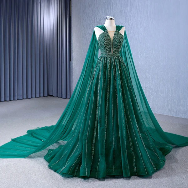 High End Vintage Dunkelgrün Handgefertigt Perlenstickerei Pailletten Ballkleider 2023 A Linie Eckiger Ausschnitt Ärmellos Rückenfreies Hof-Schleppe Ball Festliche Kleider