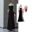 Fashion Black Satin Split Front Evening Dresses 2023 Trumpet / Mermaid Spaghetti Straps Sleeveless Backless Bow Floor-Length / Long Evening Party Formal Dresses