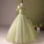 Elegant Sage Green Appliques Prom Dresses 2024 Ball Gown Strapless Sleeveless Backless Floor-Length / Long Prom Formal Dresses