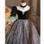 Sparkly Black Rhinestone Sequins Birthday Flower Girl Dresses 2026 Ball Gown Square Neckline Short Sleeve Backless Floor-Length / Long