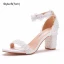 Schöne Weiß Perle Spitze Blumen Sandalen Damen 2023 Knöchelriemen 9 cm Thick Heels Peeptoes Hochzeit Sandaletten Hochhackige
