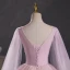 Elegant Blushing Pink Sequins Lace Flower Prom Dresses 2023 Ball Gown V-Neck Short Sleeve Backless Floor-Length / Long Prom Formal Dresses