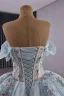 High-end Sky Blue Sequins Lace Flower Prom Dresses 2025 Ball Gown Off-The-Shoulder Short Sleeve Backless Court Train Formal Dresses
