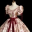 Modern / Fashion Burgundy Printing Prom Dresses 2023 Ball Gown Square Neckline Short Sleeve Backless Bow Sash Floor-Length / Long Prom Formal Dresses