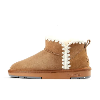Comfortable Winter Brown Suede Snow Boots 2024 Street Wear Leather Round Toe Womens Boots
