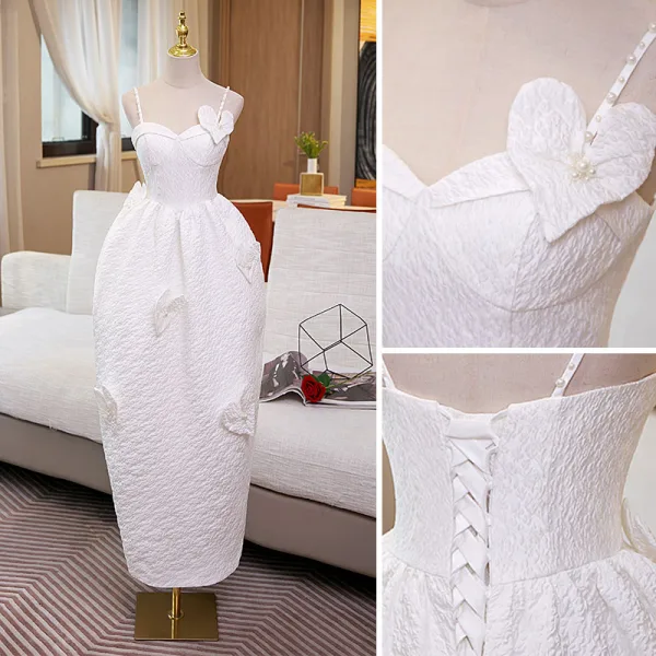 Audrey Hepburn Style Ivory Pearl Appliques Evening Party Party Dresses 2022 Trumpet / Mermaid Sleeveless Backless Floor-Length / Long Formal Dresses