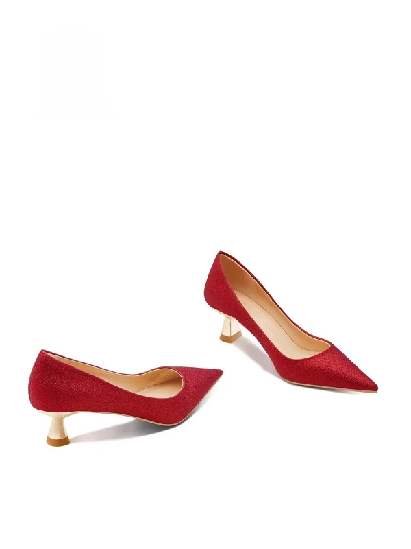 Chinese style Red Leather Wedding Shoes 2026 5 cm Stiletto Heels Pointed Toe Wedding Pumps High Heels
