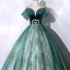 Elegant Dark Green Beading Sequins Prom Dresses 2023 Ball Gown Off-The-Shoulder Short Sleeve Backless Floor-Length / Long Prom Formal Dresses