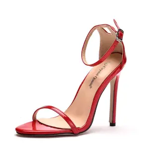 Sexy Rouge Soirée Été Sandales Femme 2023 11 Cm Talons Aiguilles Bride Cheville Peep Toes Bout Ouvert Sandales Talons Hauts