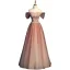 Charmant Pink Farbverlauf Ballkleider 2022 A Linie Off Shoulder Kurze Ärmel Rückenfreies Perlenstickerei Perle Pailletten Lange Festliche Kleider