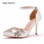 Sexy Weiß Strass Brautschuhe 2023 Knöchelriemen 9 cm Stilettos Spitzschuh Hochzeit Hochhackige