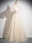 Chic / Beautiful Champagne Butterfly Appliques Beading Sequins Prom Dresses 2024 A-Line / Princess V-Neck Short Sleeve Backless Floor-Length / Long Prom Formal Dresses