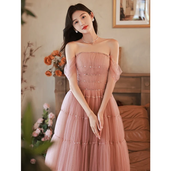 Charming Blushing Pink Beading Pleated Evening Dresses 2023 A-Line / Princess Off-The-Shoulder Sleeveless Backless Floor-Length / Long Evening Party Formal Dresses