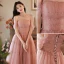 Charming Blushing Pink Beading Pleated Evening Dresses 2023 A-Line / Princess Off-The-Shoulder Sleeveless Backless Floor-Length / Long Evening Party Formal Dresses