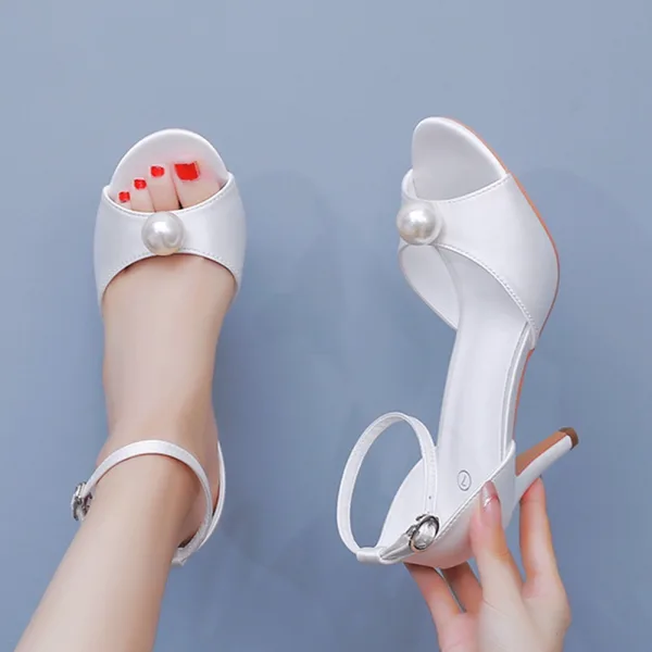 Proste / Simple Białe Perła Satyna Bal Sandały Damskie 2026 Z Paskiem 8 cm Szpilki Peep Toe Sandały Wysokie Obcasy