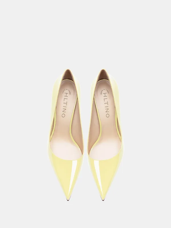 Schöne Gelb OL Büro Lackleder Pumps Hochhackige 2026 10 cm Stilettos Spitzschuh Pumps