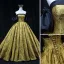 Vintage / Retro Gold Printing Prom Dresses 2022 Ball Gown Satin Strapless Puffy Short Sleeve Backless Floor-Length / Long Formal Dresses