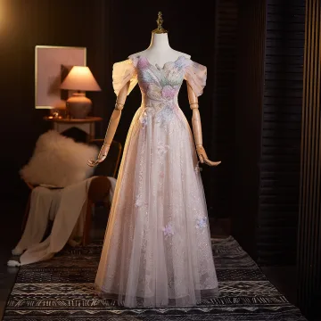 Chic Beautiful Blushing Pink Beading Appliques Sequins Prom Dresses 2025 A Line Princess Off The Shoulder Short Sleeve Backless Floor Length Long Prom Formal Dresses