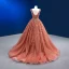 High End Orange Perlenstickerei Pailletten Ballkleider 2022 Ballkleid V-Ausschnitt Ärmellos Rückenfreies Sweep / Pinsel Zug Ball Festliche Kleider