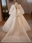 Elegant White Beading Pearl Sequins Birthday Flower Girl Dresses 2024 Ball Gown High Neck Long Sleeve Backless Floor-Length / Long