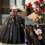 Flower Fairy Black Appliques Lace Flower Glitter Prom Dresses 2023 Off-The-Shoulder Short Sleeve Backless Floor-Length / Long Formal Dresses