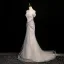Charming Sparkly Silver Handmade  Beading Sequins Evening Dresses 2025 Trumpet / Mermaid Off-The-Shoulder Short Sleeve Backless Floor-Length / Long Evening Party Formal Dresses