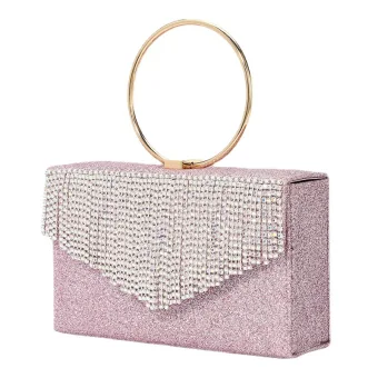 Charming Bling Bling Sequins Rhinestone Tassel Blushing Pink Evening Party Clutch Bags 2023