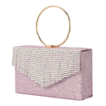 Sjarmerende Bling Bling Paljetter Rhinestone Dusk Rødmende Rosa Aften Clutch Veske 2023